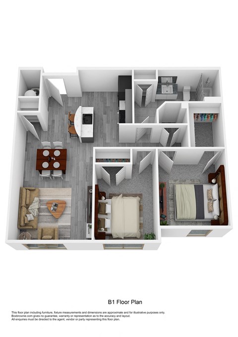 Floor plan for 2 beds, 1 bath, 854 sqft